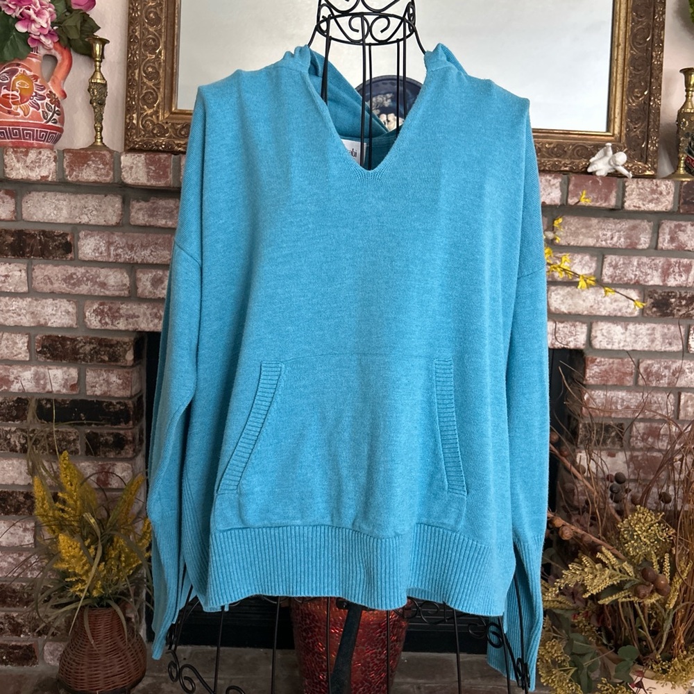 Cabi Women’s Turquoise Hop To Hoodie Sweater Pullover Cotton Blend Sz L